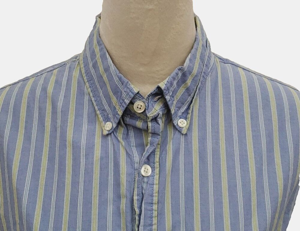 Cherokee Blue and Green Striped Long Sleeve Button Down Men's Shirt, Size Medium